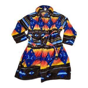 EARTH RAGZ BATHROBE Adult SZ L Blue Orange Southwest Tribal Reba Robe